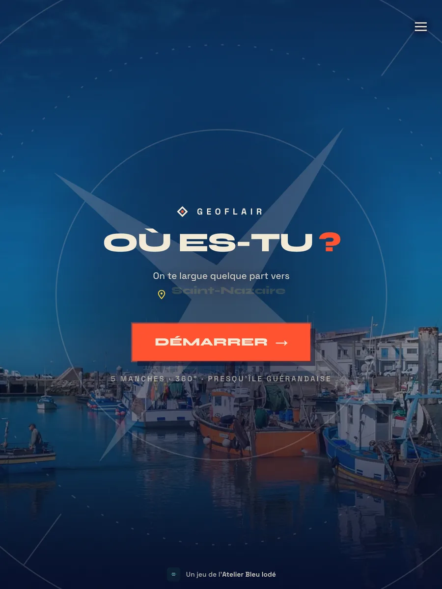 Écran d'accueil de GeoFlair : « Où es-tu ? » sur fond de carte
